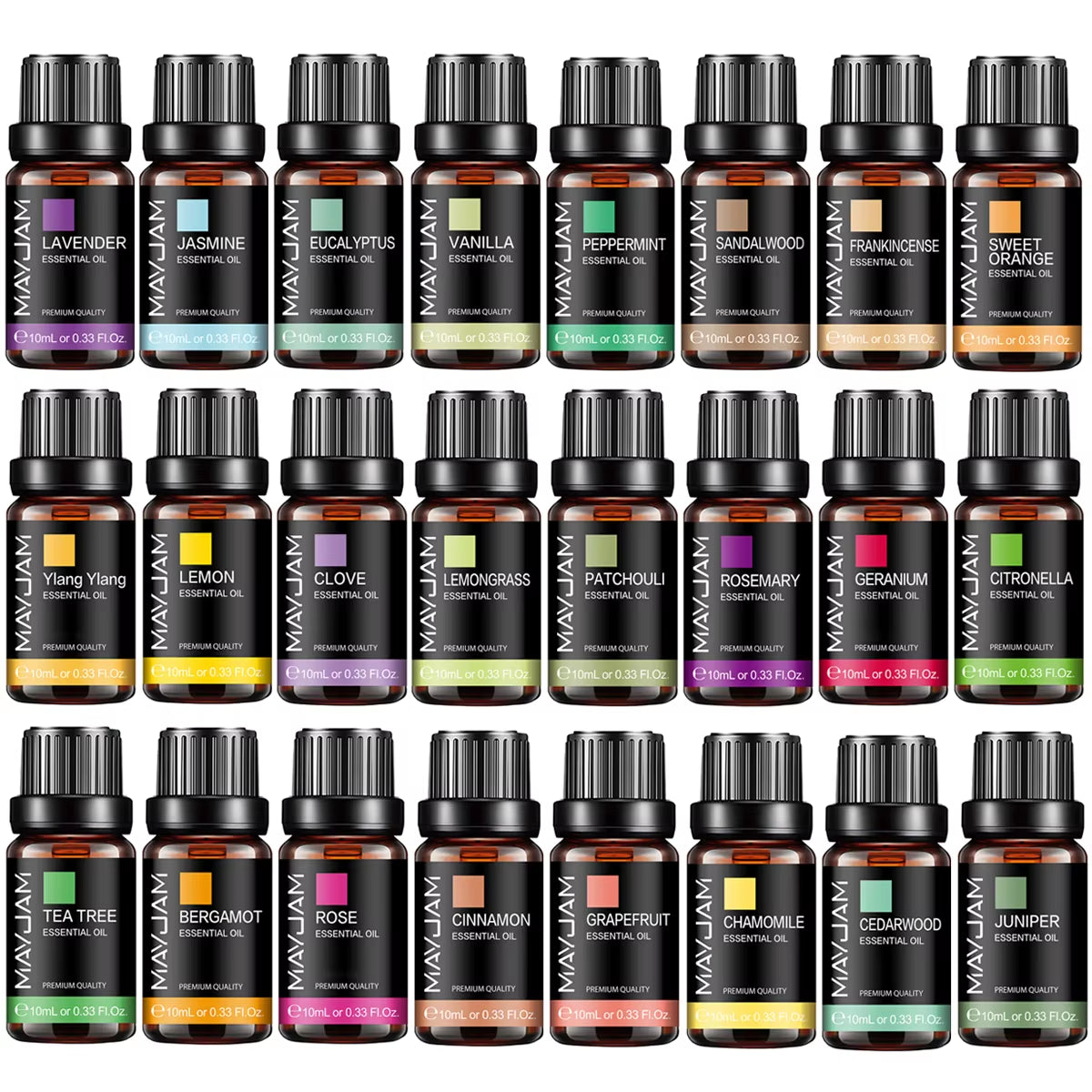 10ML Premium Essential Oil Set - Lavender, Jasmine, Eucalyptus, Vanilla, Sandalwood, Bergamot, Rosemary, Citronella, Cinnamon Fragrance Oils